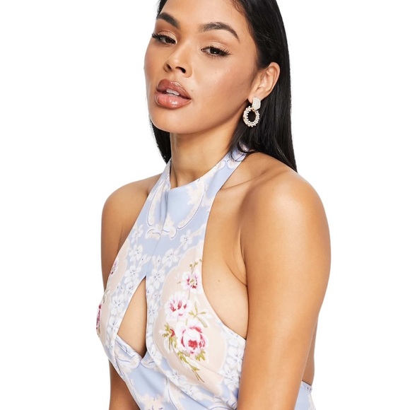 NWT ASOS Design Floral Print Backless Cutout Mini Tulip Dress in Pastel Regal  6 - Picture 4 of 16